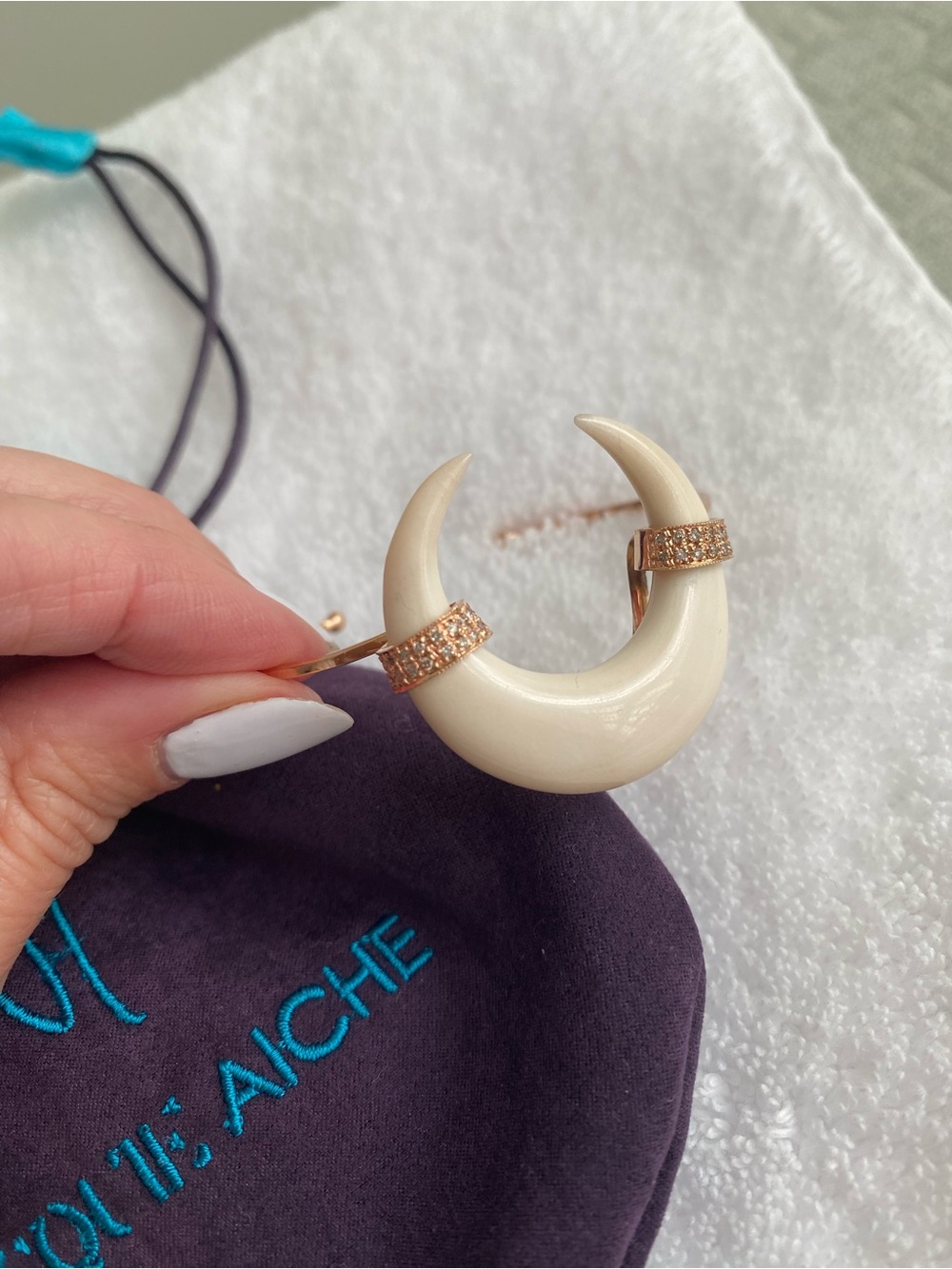 Jacquie Aiche Bone Horn Rose Gold and Diamond Cuff - Picture 10 of 12